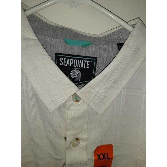 NWT NEW Cream White Plaid Seapointe Mens Button Front Dress Shirt XXL - Picture 2 of 4